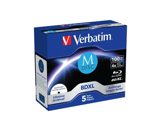 Диск BD Verbatim DL 100GB 4x Lifetime archival M-Disc 5шт Jewel (43834)