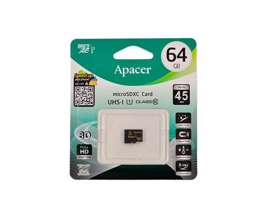 Карта памяти Apacer 64GB microSDXC Class10 UHS-I (AP64GMCSX10U1-RA), изображение 2 Карта памяти Apacer 64GB microSDXC Class10 UHS-I (AP64GMCSX10U1-RA), изображение 2