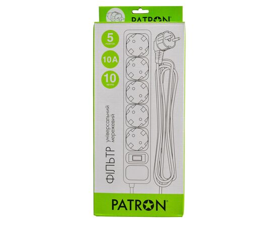 Сетевой фильтр питания Patron 10 m3*1mm2 (SP-10510) 5 розеток BLACK (EXT-PN-SP-10510), изображение 2 Сетевой фильтр питания Patron 10 m3*1mm2 (SP-10510) 5 розеток BLACK (EXT-PN-SP-10510), изображение 2