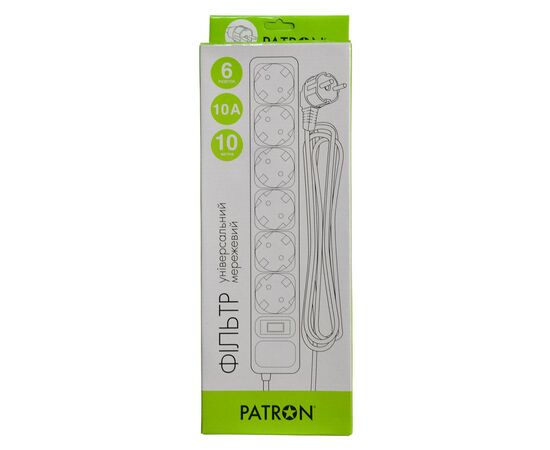 Сетевой фильтр питания Patron 10 m3*1mm2 (SP-10610) 6 розеток BLACK (EXT-PN-SP-10610), изображение 2 Сетевой фильтр питания Patron 10 m3*1mm2 (SP-10610) 6 розеток BLACK (EXT-PN-SP-10610), изображение 2