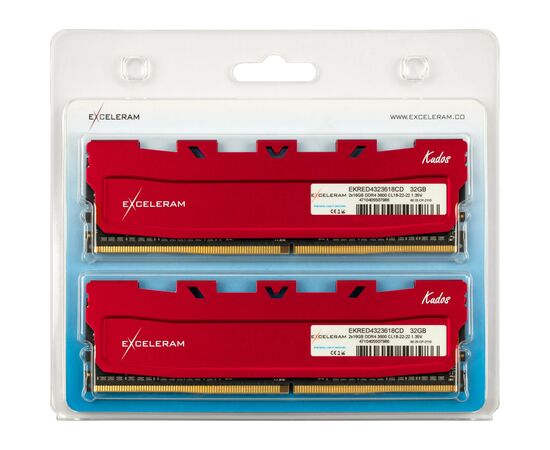 Модуль пам'яті для комп'ютера DDR4 32GB (2x16GB) 3600 MHz Red Kudos eXceleram (EKRED4323618CD), зображення 2 Модуль пам'яті для комп'ютера DDR4 32GB (2x16GB) 3600 MHz Red Kudos eXceleram (EKRED4323618CD), зображення 2