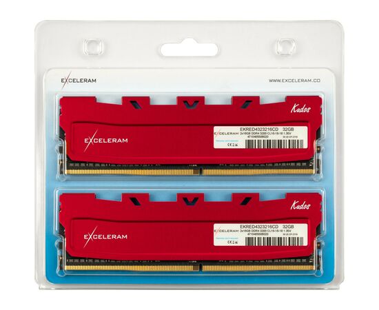 Модуль пам'яті для комп'ютера DDR4 32GB (2x16GB) 3200 MHz Red Kudos eXceleram (EKRED4323216CD), зображення 2 Модуль пам'яті для комп'ютера DDR4 32GB (2x16GB) 3200 MHz Red Kudos eXceleram (EKRED4323216CD), зображення 2