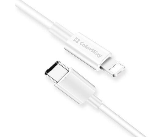 Дата кабель USB-C to Lightning 1.0m 3A white ColorWay (CW-CBPDCL032-WH), изображение 3 Дата кабель USB-C to Lightning 1.0m 3A white ColorWay (CW-CBPDCL032-WH), изображение 3