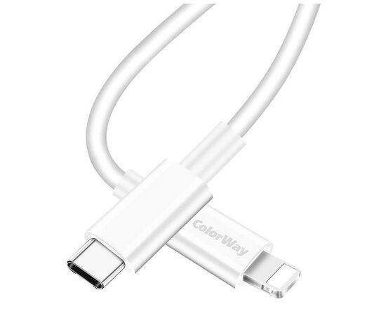Дата кабель USB-C to Lightning 1.0m 3A white ColorWay (CW-CBPDCL032-WH), изображение 4 Дата кабель USB-C to Lightning 1.0m 3A white ColorWay (CW-CBPDCL032-WH), изображение 4