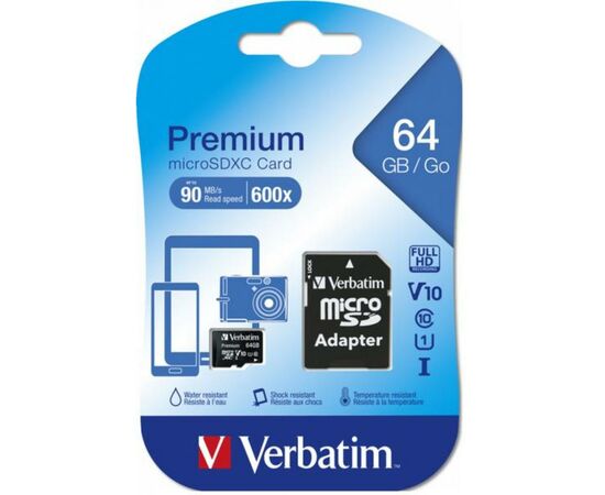 Карта памяти Verbatim 64GB microSDHC Class 10 (44084), изображение 3 Карта памяти Verbatim 64GB microSDHC Class 10 (44084), изображение 3
