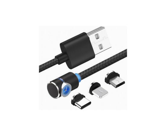 Дата кабель USB 2.0 AM to Lightning + Micro 5P + Type-C 1.0m Magneto gam XoKo (SC-370MGNT-BK)