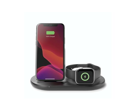 Зарядное устройство Belkin 3-in-1 Wireless Pad/Stand/Apple Watch, black (WIZ001VFBK), изображение 5 Зарядное устройство Belkin 3-in-1 Wireless Pad/Stand/Apple Watch, black (WIZ001VFBK), изображение 5