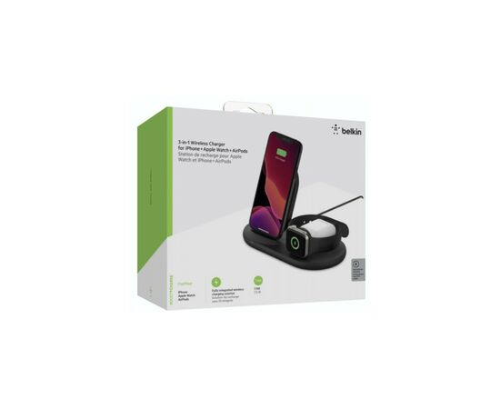 Зарядное устройство Belkin 3-in-1 Wireless Pad/Stand/Apple Watch, black (WIZ001VFBK), изображение 7 Зарядное устройство Belkin 3-in-1 Wireless Pad/Stand/Apple Watch, black (WIZ001VFBK), изображение 7