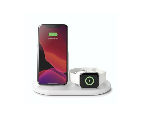 Зарядное устройство Belkin 3-in-1 Wireless Pad/Stand/Apple Watch, white (WIZ001VFWH), изображение 5 Зарядное устройство Belkin 3-in-1 Wireless Pad/Stand/Apple Watch, white (WIZ001VFWH), изображение 5