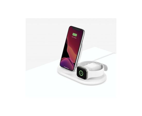 Зарядное устройство Belkin 3-in-1 Wireless Pad/Stand/Apple Watch, white (WIZ001VFWH), изображение 6 Зарядное устройство Belkin 3-in-1 Wireless Pad/Stand/Apple Watch, white (WIZ001VFWH), изображение 6