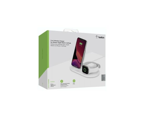 Зарядное устройство Belkin 3-in-1 Wireless Pad/Stand/Apple Watch, white (WIZ001VFWH), изображение 7 Зарядное устройство Belkin 3-in-1 Wireless Pad/Stand/Apple Watch, white (WIZ001VFWH), изображение 7