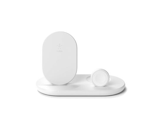 Зарядний пристрій Belkin 3-in-1 Wireless Pad/Stand/Apple Watch, white (WIZ001VFWH)