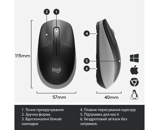 Мышка Logitech M190 Mid Grey (910-005906), изображение 5 Мышка Logitech M190 Mid Grey (910-005906), изображение 5