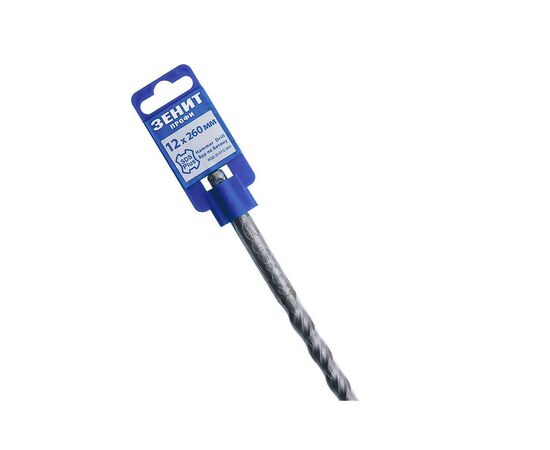 Бур Зеніт "ПРОФІ" SDS-Plus 12х260 мм, спираль 4S (20012260), изображение 3 Бур Зеніт "ПРОФІ" SDS-Plus 12х260 мм, спираль 4S (20012260), изображение 3