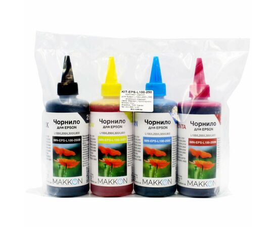 Чернила Makkon для Epson L100/L200/L300, 4*250мл (KIT-EPS-L100-250), изображение 2 Чернила Makkon для Epson L100/L200/L300, 4*250мл (KIT-EPS-L100-250), изображение 2