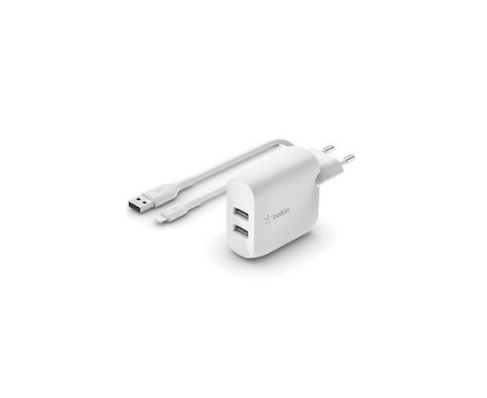 Зарядное устройство Belkin Home Charger 24W DUAL USB 2.4A, Lightning 1m, white (WCD001VF1MWH)