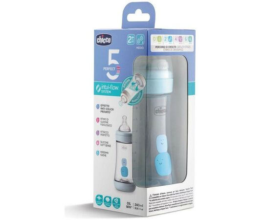 Бутылочка для кормления Chicco пластиковая Perfect 5 с силиконовой соской 0м+ 150 мл Голуба (20211.20.40), изображение 3