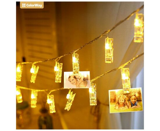 Гирлянда ColorWay Светодиодная с прищепками для фото 40 LED/4.2M USB (CW-LCP-40L42BU), изображение 6 Гирлянда ColorWay Светодиодная с прищепками для фото 40 LED/4.2M USB (CW-LCP-40L42BU), изображение 6