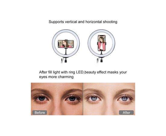 Набор блогера Puluz Ring USB LED lamp 10"+ tripod 1.1m (PKT3053B), изображение 4 Набор блогера Puluz Ring USB LED lamp 10"+ tripod 1.1m (PKT3053B), изображение 4