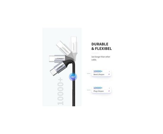 Дата кабель Type-C - Type-C 1.0m US261 3A Alum. Braid Gray\Black Ugreen (50150), изображение 5 Дата кабель Type-C - Type-C 1.0m US261 3A Alum. Braid Gray\Black Ugreen (50150), изображение 5