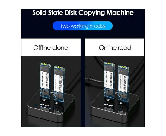 Док-станция для накопителей Maiwo 2*NVMe M.2 SSD Key M/B+M USB 3.1 Gen2 Type-C (K3016P), изображение 8 Док-станция для накопителей Maiwo 2*NVMe M.2 SSD Key M/B+M USB 3.1 Gen2 Type-C (K3016P), изображение 8