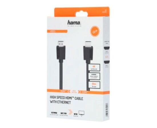Кабель мультимедийный HDMI to HDMI 1.5m Black Ethernet 4K Hama (00205005), изображение 2 Кабель мультимедийный HDMI to HDMI 1.5m Black Ethernet 4K Hama (00205005), изображение 2
