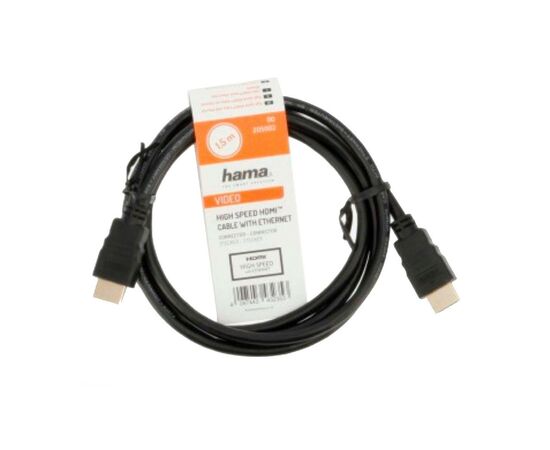 Кабель мультимедийный HDMI to HDMI 1.5m Black Ethernet Gold Hama (00205002), изображение 2 Кабель мультимедийный HDMI to HDMI 1.5m Black Ethernet Gold Hama (00205002), изображение 2