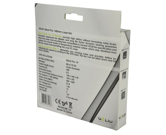 Кулер для корпуса Gelid Solutions Silent PRO 14 PWM 140 mm (FN-PX14-P-15), изображение 4 Кулер для корпуса Gelid Solutions Silent PRO 14 PWM 140 mm (FN-PX14-P-15), изображение 4