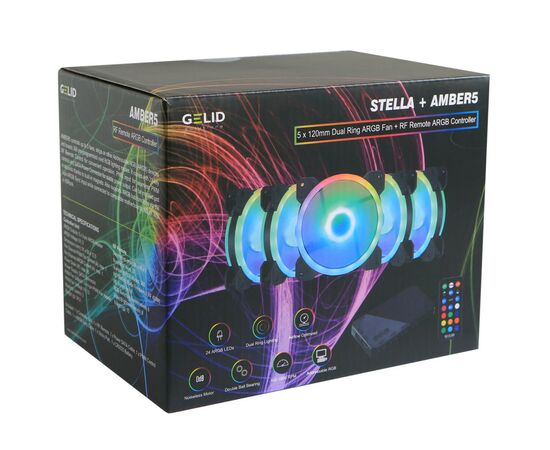 Кулер для корпуса Gelid Solutions AMBER 5 ARGB Combo Bundle ( 5 вентиляторов ) (RF-RGB-MP-01), изображение 5 Кулер для корпуса Gelid Solutions AMBER 5 ARGB Combo Bundle ( 5 вентиляторов ) (RF-RGB-MP-01), изображение 5