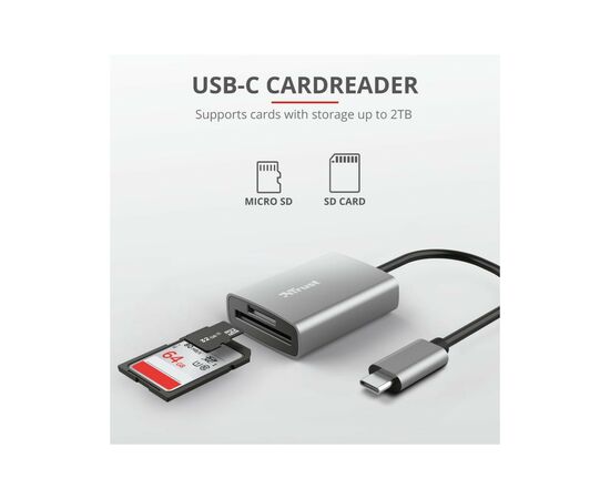 Считыватель флеш-карт Trust Dalyx Fast USB-С Card reader (24136), изображение 7 Считыватель флеш-карт Trust Dalyx Fast USB-С Card reader (24136), изображение 7