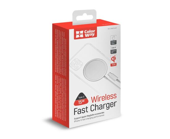Зарядное устройство ColorWay MagSafe Charger 15W (White) (CW-CHW27Q-WT), изображение 5 Зарядное устройство ColorWay MagSafe Charger 15W (White) (CW-CHW27Q-WT), изображение 5