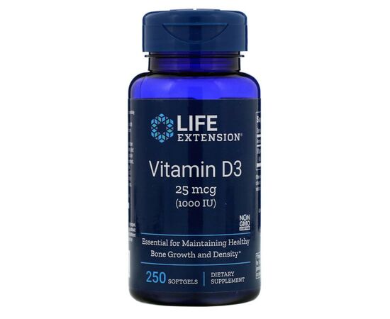 Витамин Life Extension Витамин D3, Vitamin D3, 25 мкг (1000 МЕ), 250 гелевых капсу (LEX-17512)