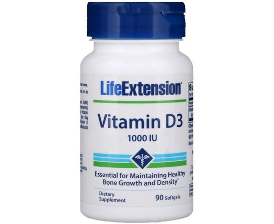 Витамин Life Extension Витамин D3, Vitamin D3, 25 мкг (1000 МЕ), 90 гелевых капсул (LEX-17539)