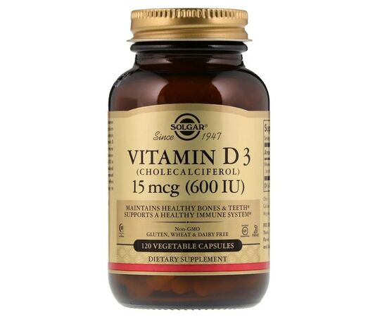 Витамин Solgar Витамин D3, Cholecalciferol, 15 мкг, 600МЕ, 120 растительны (SOL-03319)