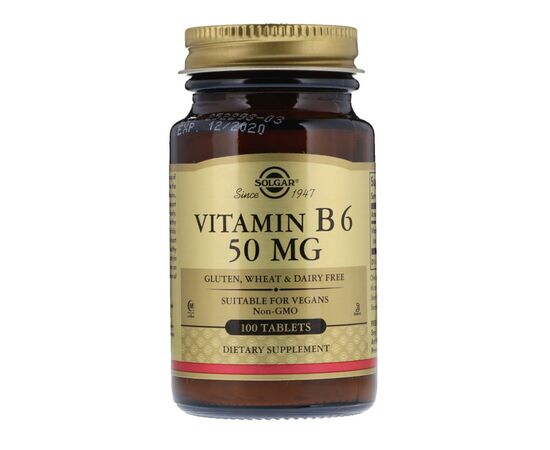 Вітамін Solgar Вітамін В6, Vitamin B6, 50 мг, 100 таблеток (SOL-03100)