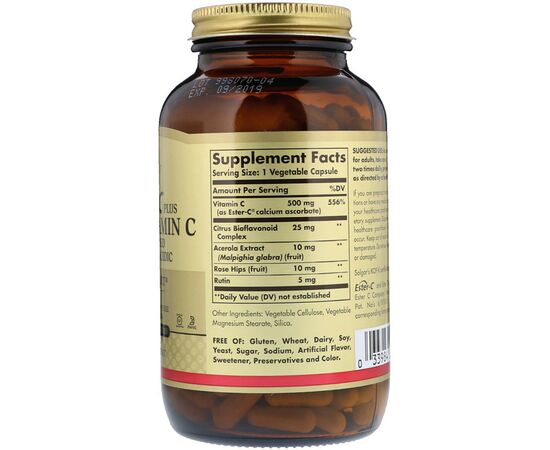 Вітамін Solgar Вітамін С 500 мг, Ester-C Plus, 250 вегетаріанських капсул (SOL-01049), зображення 2