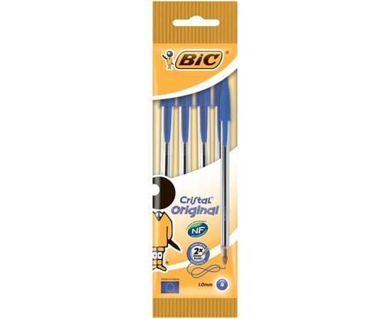 Ручка шариковая Bic Cristal, синяя, 4шт в блистере (bc8308601), изображение 2 Ручка шариковая Bic Cristal, синяя, 4шт в блистере (bc8308601), изображение 2