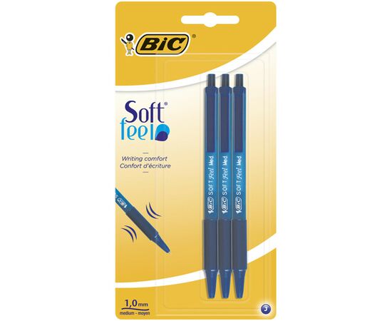 Ручка шариковая Bic Soft Feel Clic Grip, синяя, 3шт в блистере (bc837396), изображение 2 Ручка шариковая Bic Soft Feel Clic Grip, синяя, 3шт в блистере (bc837396), изображение 2