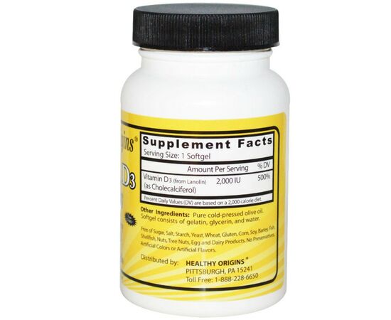 Вітамін Healthy Origins Вітамін D3, Vitamin D3 2000IU, 120 капсул (HO15374), зображення 2 Вітамін Healthy Origins Вітамін D3, Vitamin D3 2000IU, 120 капсул (HO15374), зображення 2