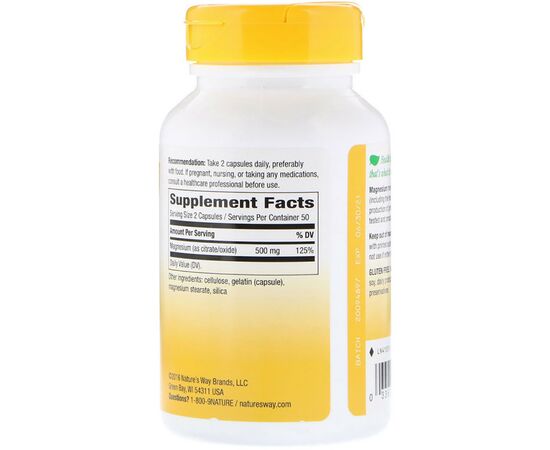 Минералы Nature's Way Магний Цитрат, Magnesium Complex, 100 капсул (NWY-41051), изображение 2 Минералы Nature's Way Магний Цитрат, Magnesium Complex, 100 капсул (NWY-41051), изображение 2