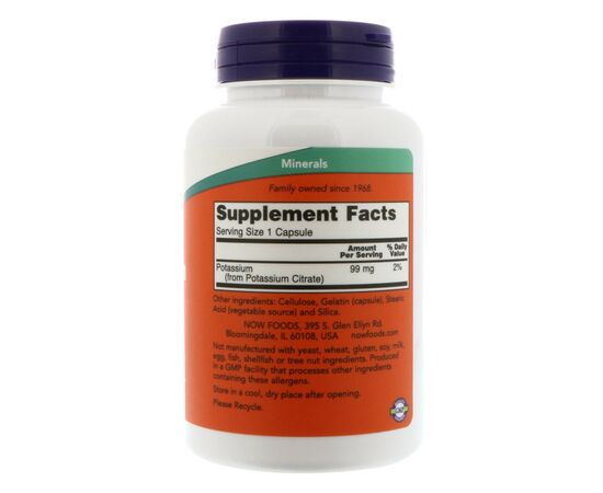 Минералы Now Foods Калий Цитрат 99 мг, 180 гелевых капсул (NOW-01448), изображение 2
