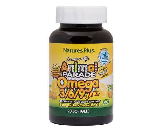 Жирні кислоти Natures Plus Омега 3-6-9 для Дітей, Смак Лимона, Animal Parade, 90 желати (NAP-29994)