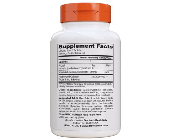 Витамин Doctor's Best Коллаген Типов 1&3 1000мг, Peptan, 180 таблеток (DRB-00204), изображение 2 Витамин Doctor's Best Коллаген Типов 1&3 1000мг, Peptan, 180 таблеток (DRB-00204), изображение 2