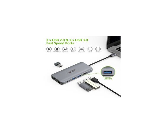 Порт-репликатор Acer 12in1 Type C dongle USB3.2, USB2.0, SD/TF, HDMI, PD, DP ... (HP.DSCAB.009), изображение 3 Порт-репликатор Acer 12in1 Type C dongle USB3.2, USB2.0, SD/TF, HDMI, PD, DP ... (HP.DSCAB.009), изображение 3