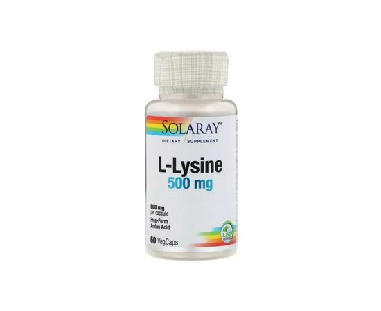 Аминокислота Solaray L-Лизин, L-Lysine, 500 мг, 60 Капсул (SOR-04940)