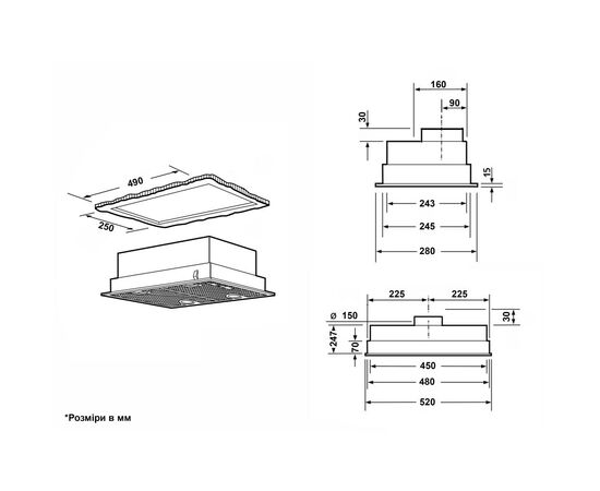 Вытяжка кухонная Interline LINE BL A/60 GL/PB, изображение 3