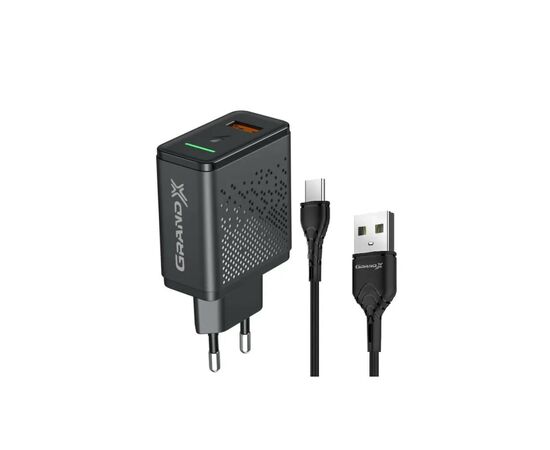 Зарядное устройство Grand-X Fast Charge 3-в-1 QC3.0, FCP, AFC, 18W + cable TypeC (CH-650T)