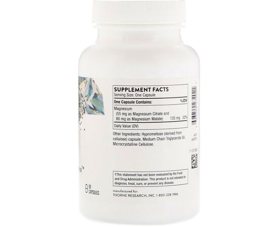 Минералы Thorne Research Магний (Цитрат\Малат), Magnesium Citramate, 90 капсул (THR-27202), изображение 2 Минералы Thorne Research Магний (Цитрат\Малат), Magnesium Citramate, 90 капсул (THR-27202), изображение 2