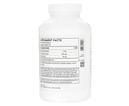 Вітамінно-мінеральний комплекс Thorne Research Травні ферменти (Бетаин / Пепсин / Панкреатин), (THR-41002), зображення 2 Вітамінно-мінеральний комплекс Thorne Research Травні ферменти (Бетаин / Пепсин / Панкреатин), (THR-41002), зображення 2