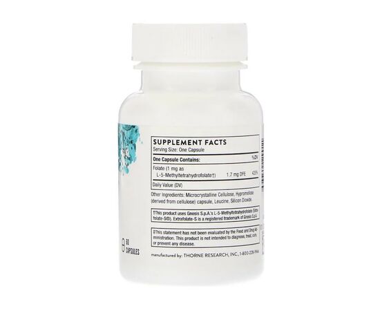 Витамин Thorne Research Фолиевая Кислота, Метилфолат, 5-MTHF, 1 мг, 60 капсул (THR-12901), изображение 2 Витамин Thorne Research Фолиевая Кислота, Метилфолат, 5-MTHF, 1 мг, 60 капсул (THR-12901), изображение 2